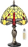 MIAOKE Tiffany Style Tischlampe, VintageTischlampe Handcraft Glasmalerei Lampenschirm Tischlampen für Schlafzimmer Nachttischlampe Arbeitszimmer Office (Hell-W-Libelle)