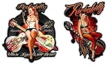 #241/2x Rockabilly Aufkleber 7x7,5+6x8,5cm Sexy Girl Pinup Musik Gitarre Rock & Roll Tattoo Biker Hotrod USA V8