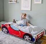Autobett 140x70 Spielbett Kinderbett mit Lattenrost 70 x 140 Bett Kinder Rennfahrer Sp