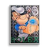Leinwandbild Rich Popeye Rolex hustle Money Geld Comic Cartoon Größe 200 X 150 CM, Farbe Weiß