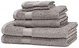 Amazon Basics Handtuch-Set, ausbleichsicher, 6 Stück, 2 Badetuch , 2 Handtücher und 2 Waschlappen, 100% Baumwolle 500g/m², 140 x 70 cm, G