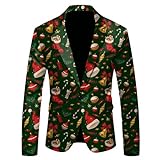 YCBMINGCAN Herren-Anzugjacke mit einem Knopf, weihnachtlich Bedruckt, modisch und schmal geschnitten Radfahrjacke Herren (AG, L)