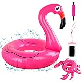 Aufblasbarer Flamingo-Schwimmring, Schwimmring, Schwimmbad, mit wasserdichter Tasche und Getränkehalter, aufblasbare Schwimmmatte für Erwachsene und Kinder, 110