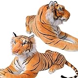TE-Trend XL Plüschtier Tiger Kuscheltier Stofftiger lebensechte Raubkatze liegend Dschungel Steppe 80 cm Mehrfarbig getig