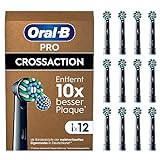Oral-B Pro CrossAction Aufsteckbürsten für elektrische Zahnbürste, 12 Stück, Zahnreinigung, X-Borsten, Original Oral-B Zahnbürstenaufsatz, briefkastenfähige Verpackung, Made in Germany, schw