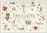 Wunderschöne hochwertige Grußkarte mit Umschlag zur Erst-Kommunion, geprägtes Reliefpapier (original von Turnowsky, est. 1940) mit christlichen Symb