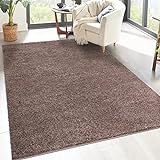 carpet city Shaggy Hochflor Teppich - 133x190 cm - Braun - Langflor Wohnzimmerteppich - Einfarbig Uni Modern - Flauschig-Weiche Teppiche Schlafzimmer Dek
