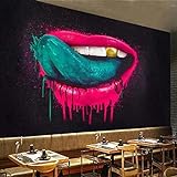 XLMING Graffiti Gold Zähne Großen Mund Arbeit Café Restaurant Wohnzimmer Hintergrund Wand 3D Hintergrundbilder-250cm×170