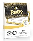 Olivia Samuel Einladungskarten zum 40. Geburtstag, mit Umschlägen, Schwarz und Gold, 20 Stück