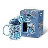 Disney Tasse und Socken Damen Set Stitch Geschenk Set (Blau Stitch)
