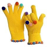 Poo4kark Winter-Haarballen in zufälliger Farbe, niedliche lange Strickhandschuhe für Damen, zum Reiten, warme Fingerhandschuhe, Haarballen in zufälligen Farben Heizlüfter Werkstatt (Yellow, One Size)