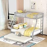 Etagenbett, Metallbett mit ausziehbarem Bett,mit Leiter auf beiden Seiten für Kinder, Jugendliche, Erwachsene, einfach zu montieren (Silbergrau)