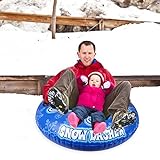 Aufblasbarer Schlitten Schnee Röhre 90 cm Aufblasbarer PVC Schneeschlauch Aufblasbarer Skischlauch für Erwachsene Blauer aufblasbarer Skiring mit Griffen Wintersportspiele im Freien Skifahren R