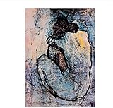 Sunsightly Bilderwand Maison Rouge Blue Nude von Pablo Picasso Ölgemälde Poster und Drucke Bilder für Wohnzimmer Kein Rahmen 80x120cm（32'×48'）