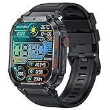 GaWear Smartwatch Herren mit Telefonfunktion,1,96 Zoll 320 * 386 HD,IP68 Wasserdicht Armbanduhr mit Blutdruckmessung Schlafmonitor, SpO2, Outdoor Sportuhr 100+Sportmodi für ios Android（Schwarz）