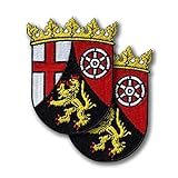 Wappen Rheinland Pfalz - Bundesstaat Deutschland - 2 Stück - bestickt Aufnäher / Abzeichen / Emblem - 5,6 x 7,9 cm (5,7 x 8,0 cm) - zum Aufbügeln /