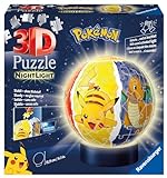 Ravensburger 3D Puzzle 11547 - Nachtlicht Puzzle-Ball Pokémon - 72 Teile - für Pokémon Fans ab 6 Jahren, LED Nachttischlampe mit Klatsch-M