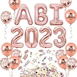 iZoeL Abitur 2023 Deko, ABI 2023 Folienballons, ABI Luftballon, ABI Konfetti Tischdeko, Abschluss Abschlussfeier ABI Schulabschluss Dekoration 2023 (Blau) (Rosegold ABI)