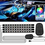 Auto LED Innenbeleuchtung, 48LED RGB-Streifen mit Verbesserter APP und Kontroller Atmosphäre Licht, Wasserdicht Mehrfarbige Musik Fußraumbeleuchtung Strip Kit, Starker Klebstoff, 5V USB