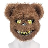 ZZOUFI Halloween Maske Horror Bärenmaske, Grusel Maske für Erwachsene Kinder, Gruselige Teddybär Maske, Furry Blutiger Bär Maske Schreckensmaske, Lustige Masken Fasching (Braun)