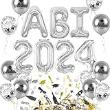 iZoeL Abitur 2024 Deko, ABI 2024 Folienballons, ABI Luftballon, ABI Konfetti Tischdeko, Abschluss Abschlussfeier ABI Schulabschluss Dekoration 2024 (Silber ABI)