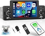 CAMECHO 1 Din Autoradio mit Apple Carplay Android Auto 5 Zoll Bildschirm Single Din Autoradio mit Bluetooth/USB/FM/Lenkradsteuerung,Unterstützung der Rückfahrk