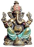 Wogeka - Ganesha Elefantengott bunt - Handarbeit als Geschenk zur Deko Resin Gold Elefant Buddhismus Res20