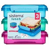 Sistema Brotdose Sandwichbox | 450 ml | stapelbare und luftdichte Lunchbox mit Deckel | für Kinder & Erwachsene| BPA-frei | gemischte Farben | 3 Stück