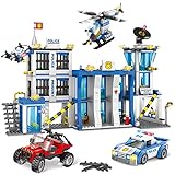 City Polizeistation Polizei Spielzeug Bausteine Set mit Polizeiauto, Hubschrauber, Rollenspiel STEM Konstruktionsspielzeug Geschenk für Jungen Mädchen Alter 6-12