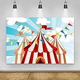 Renaiss 3x2.5m Zirkus Fotografie Hintergrund Blauer Himmel Rotes weißes Zelt KarnevalHintergrund Kindergeburtstag Partydekorationen Dessert Kuchen Tisch Banner Babydusche Studio-Foto-R
