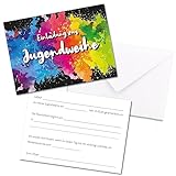 younikat 15 Einladungskarten zur Jugendweihe mit bunten Farbflecken - DIN A6 2 Seiter Querformat - Regenbogen Farbkleckse - Set mit 15 Umschlägen - dv_1185
