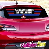 Autoaufkleber Spruch 'Waffenschmiede Rüsselsheim' Heckscheiben-Tuning ca. 60x25cm, dreifarbig, Motiv 5