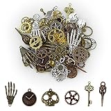 90 STÜCKE Verschiedene antike Steampunk-Zahnräder Vintage-Skelett-Charms-Anhänger gemischt für Halsketten-Armband-Schmuckherstellungszubehör (Bronze und Silber, gemischte Farbe)