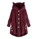 Damen-Fleecejacke, langärmlig, Mantel, Jacke aus Plüsch, mit Katzenohren, einfarbig, für Damen, Kapuzen-Sweatshirt, warm, Sweatshirt, schicke Jacke, Winter, gefüttert, #364, 38
