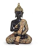 TEMPELWELT Deko Figur Buddha Statue Amoghasiddhi sitzend 15 cm, Polystein schwarz Gold rot, Dhyani-Buddha Dekofigur Thai Buddha Statue Buddhafig