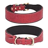 haoyueer Hundehalsband Leder für große Hunde, mittelgroße Hunde & kleine Hunde, PU Leder Halsband für Hunde, Geprägter Druck Leder Hundehalsbänder (L, Rot)