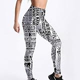 YOUHU Frauen Strecken Leggings,Retro Zeitung Zeitungsdruck Spandex Yogahose Mit Hoher Taille Tummy Control Damen Fitness Strumpfhose Fitnessstudio Workout Übung Skinny Hose, M (Etikett L)