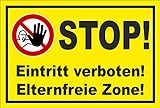 Aufkleber - Stop - Eintritt verboten - Eltern-freie Zone - Zutritt für Unbefugte verboten - entspr. DIN ISO 7010 / ASR A1.3 – 30x20cm – S00356-019-C +++ in 20 V
