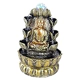 Buddha-Statue fließende Wasser-Ornament-Dekor-Wasserfall-LED-Kristallkugel-Brunnen-Desktop Feng Shui Dekoration Wohnzimmer Zimmerb