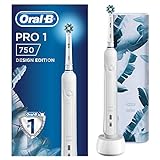Oral-B PRO 1 750 Design Edition Elektrische Zahnbürste/Electric Toothbrush für eine gründliche Zahnreinigung, 1 Putzprogamm, Drucksensor, Timer & Reiseetui, 1 CrossAction Aufsteckbürste, weiß