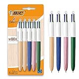 BIC 4 Farben Kugelschreiber Set 4 Colours Wood Effect, 5er Pack, in Holzoptik, nachfüllbar, Ideal für das Büro, das Home Office oder die Schule, 1 Stück (5er Pack)
