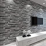 baporee 3D gestapelte Ziegelstein-Tapete aus Stein, Wandverkleidung, PVC-Beschichtung, Backsteinmauer, grau, für Wohnzimmer 5,3, Dunkelg