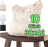 10 STÜCK Baumwolltasche 38x42 cm unbedruckt, zwei KURZE Henkel OEKO-TEX® zertifiziert Stofftasche, Tragetasche, Baumwollbeutel, Einkaufstasche, Jutebeutel, Stoffbeutel Einkaufsbeutel bemalen N