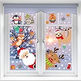 FINGOOO Niedliche Weihnachts-Fensteraufkleber für Glas, 8 Weihnachtsgel-Aufkleber für den Winter, Urlaub, lustig, Fuchs, Faultier, Weihnachtsmann, Schneeflocken, Fenster-Aufkleb