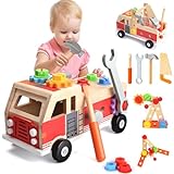 Nauotk Werkzeugkoffer Kinder Werkbank, Montessori Werkzeug Holzspielzeug ab 2 3 4 Jahre, Kinderwerkzeug Spielzeug Werkzeugwagen, Werkzeuggürtel Koffer Lernspiele Geschenk Junge Mädchen ab 3 J