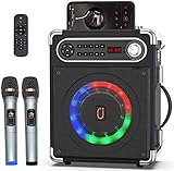 JYX Karaoke Anlage mit 2 drahtlosen Mikrofonens, Tragbares PA-System Karaoke Lautsprecher Höhen/Bass und LED-Licht, Unterstützt TWS, USB/TF/FM-Radio, Rec, Versorgung für Party,Draußen,D