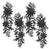 GORGECRAFT 4Stk 3D-Gestickte Blumen-Spitzen-Applikation 3-Lagig Gänseblümchen-Blumenblätter Stickerei Stoffflicken Schwarz Zum Aufnähen von Kragenapplikationen DIY Nähen Hochzeit Kleidung Verzierung