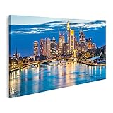 islandburner Bild auf Leinwand Schöne Aussicht Auf Frankfurt Am Main Skyline An Der Dämmerung Deutschland Wandbild Poster Kunstdruck B