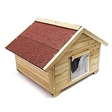 Wiltec Kleines Katzenhaus 68 x 53 x 47 cm aus Holz, Katzenhütte für Garten oder Terasse, Wurfkiste isoliert wetterfest, Katzenhö