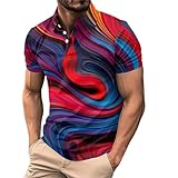 Herren Basic Polohemd Kragen T-Shirt Poloshirt Kontrast Kurzarm Regular Fit Business Shirt Freizeitshirt Golf Polo-Shirts Sport Kurzarmshirt 3D-Druck H